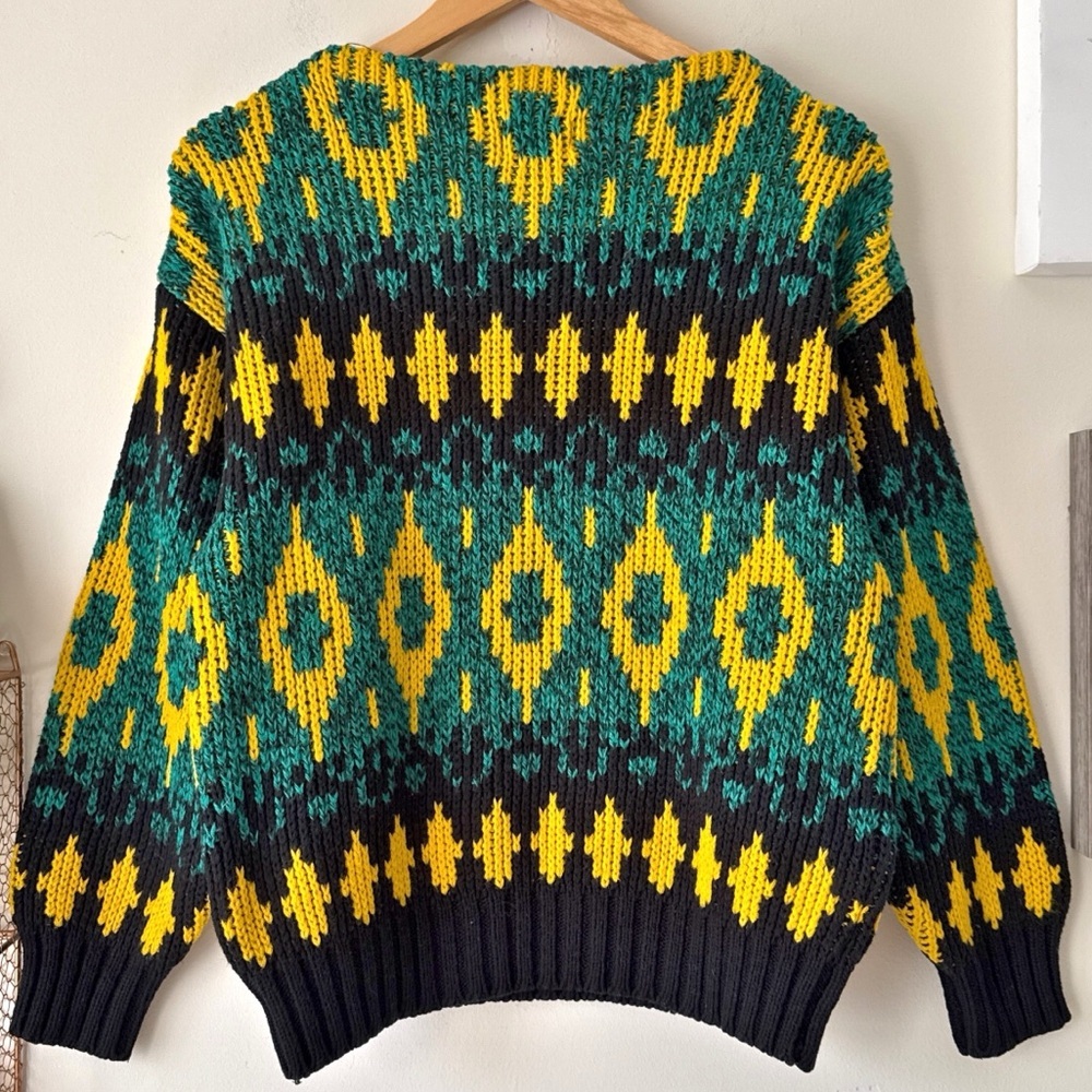 Vintage 80s 90s Grandpa Sweater Chunky Knit Oversized Pullover Colorful Size M - Picture 4 of 12